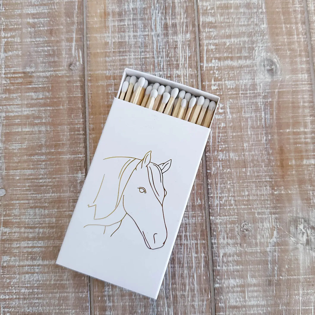 Oversized Horse Head Matches with Gold Foil - White